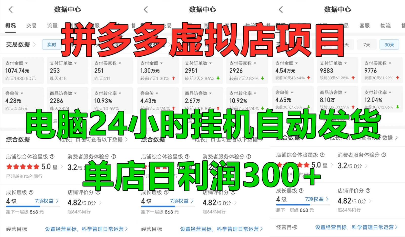 拼多多虚拟店铺项目，电脑挂机自动发货，单店日利润300+-骏阁网