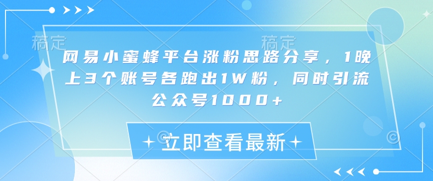 网易小蜜蜂平台涨粉思路分享，1晚上3个账号各跑出1W粉，同时引流公众号1000+-骏阁网