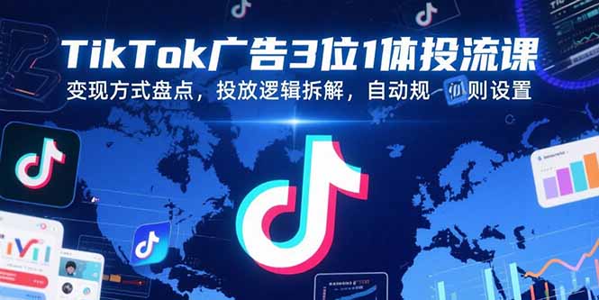 TikTok广告3位1体投流课，变现方式盘点，投放逻辑拆解，自动规则设置-骏阁网