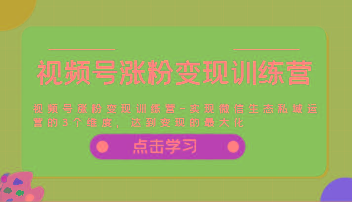c74c602a923e2218c994e21154f86991.jpeg 视频号涨粉变现训练营-实现微信生态私域运营的3个维度,达到变现的最大化