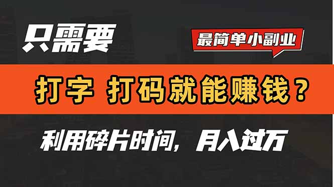 只需要打字，打码，就能赚钱？简单的赚钱小副业，利用碎片时间，月入过万-骏阁网
