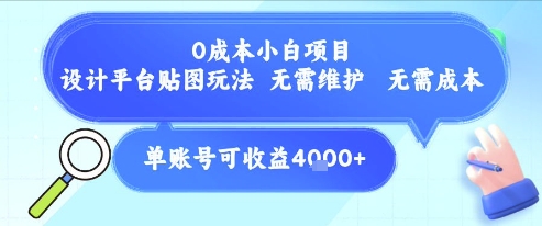 0成本小白项目，设计平台贴图玩法，无需维护，无需成本，单账号单月可产生收益4k+-骏阁网