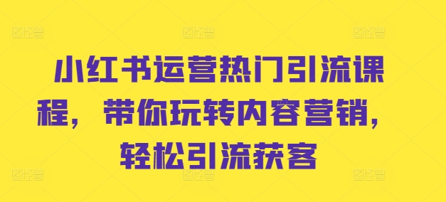 小红书运营热门引流课程，带你玩转内容营销，轻松引流获客-骏阁网