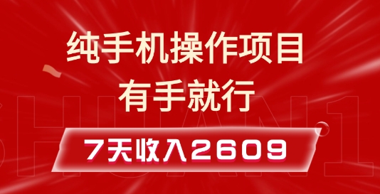 纯手机操作的小项目，有手就能做，7天收入2609+实操教程【揭秘】-骏阁网
