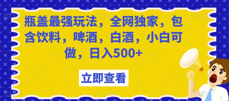 瓶盖最强玩法，全网独家，包含饮料，啤酒，白酒，小白可做，日入500+【揭秘】-骏阁网