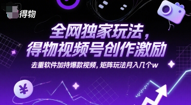 eef7be412ef1b5dfcd37b2af7ade99a4.jpeg 全网独家玩法,得物视频号创作激励 去重软件加持爆款视频,矩阵玩法月入几个w【揭秘】