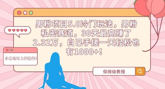 f0152306d339a2a4ad5bba238b34f2f9.jpeg 男粉项目5.0冷门玩法,男粉私密赛道,30天最高赚了2.32万,自己手搓一天轻松也有1000+【揭秘】