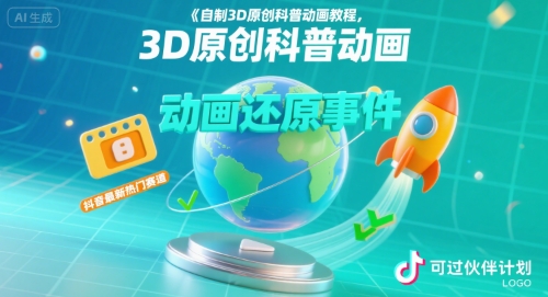 自制3D原创科普动画教程，动画还原事件，抖音最新热门赛道，可过伙伴计划-骏阁网