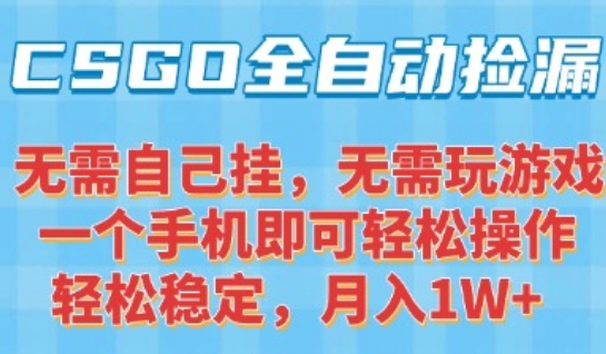 CSGO自动捡漏项目，最新独家玩法，一个手机可操作，新手小白轻松月入1W+，操作简单易上手【揭秘】-骏阁网