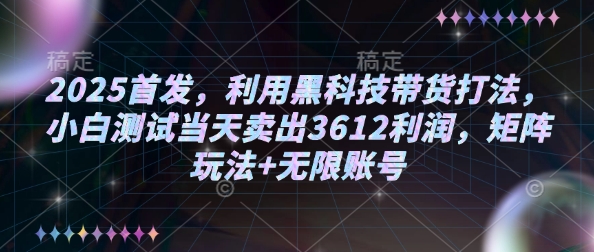 2025首发，利用黑科技带货打法，小白测试当天卖出3612利润，矩阵玩法+无限账号【揭秘】-骏阁网