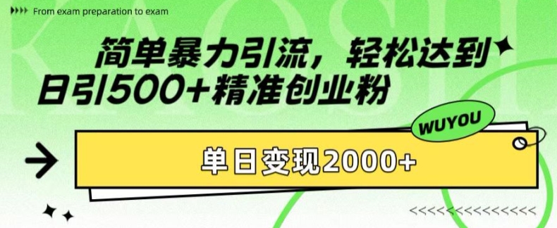 简单暴力引流，轻松达到日引500+精准创业粉，单日变现2k【揭秘】-骏阁网