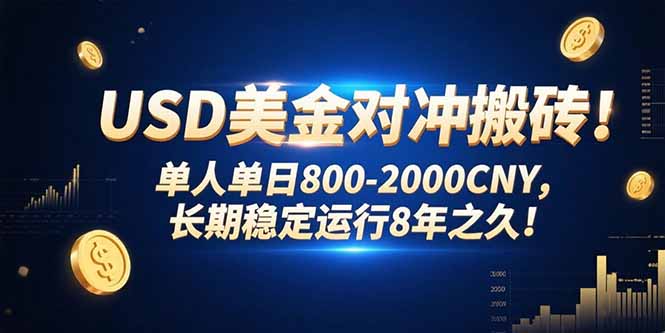 USD美金对冲搬砖!单人单日800-2000CNY，长期稳定运行8年之久!-骏阁网